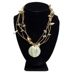 Multi Beaded Shell Pendant Statement Necklace Boho Fashion Jewelry 9.5 L